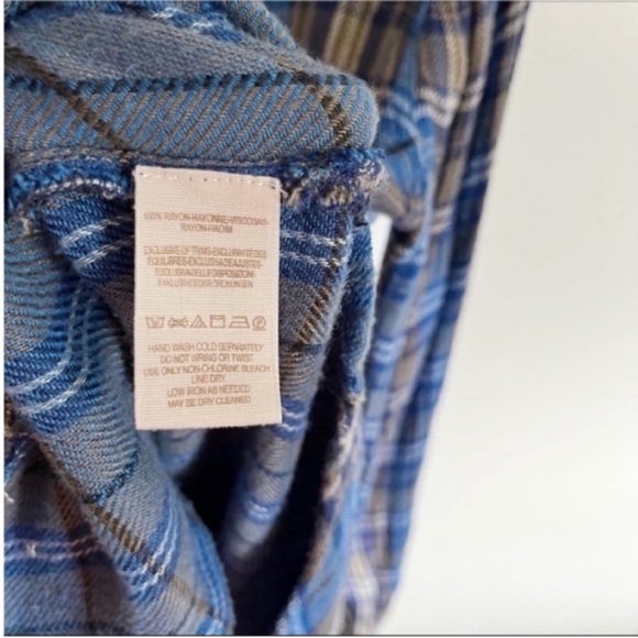 Free People Joplin shirt blue plaid button down flannel long sleeves - Picture 8 of 9
